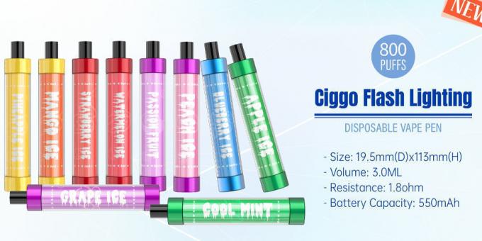 Проблескивать СИД ночи Ecigs vape стручка 800 слоек Ciggo внезапный освещая поставщик стручка vape устранимый закрытый