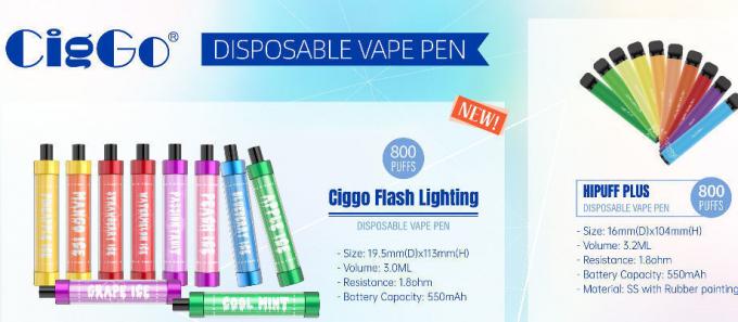 Проблескивать СИД ночи Ecigs vape стручка 800 слоек Ciggo внезапный освещая поставщик стручка vape устранимый закрытый